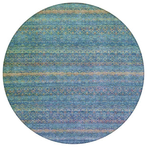 HomeRoots 5' Stylish Teal Blue and Copper Striped Area Rug for Indoor-Outdoor Use - Durable & Washable Design 8' Round 631733