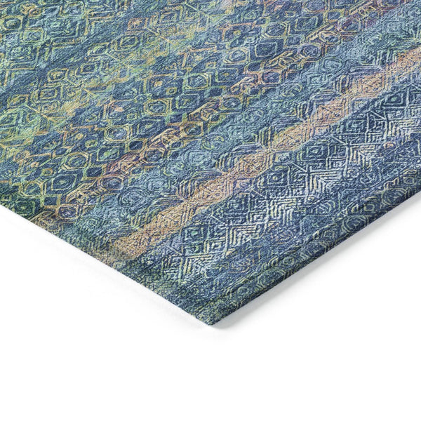 HomeRoots 5' Stylish Teal Blue and Copper Striped Area Rug for Indoor-Outdoor Use - Durable & Washable Design 8' Round 631733
