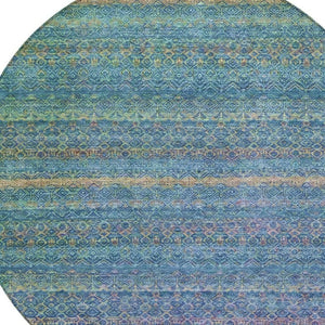 HomeRoots 5' Stylish Teal Blue and Copper Striped Area Rug for Indoor-Outdoor Use - Durable & Washable Design 8' Round 631733