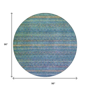 HomeRoots 5' Stylish Teal Blue and Copper Striped Area Rug for Indoor-Outdoor Use - Durable & Washable Design 8' Round 631733