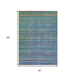 HomeRoots 5' Stylish Teal Blue and Copper Striped Area Rug for Indoor-Outdoor Use - Durable & Washable Design 8' X 10' 631734