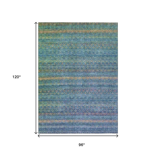 HomeRoots 5' Stylish Teal Blue and Copper Striped Area Rug for Indoor-Outdoor Use - Durable & Washable Design 8' X 10' 631734