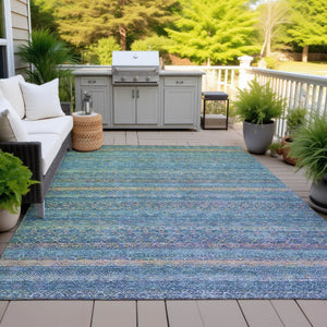 HomeRoots 5' Stylish Teal Blue and Copper Striped Area Rug for Indoor-Outdoor Use - Durable & Washable Design 8' X 10' 631734