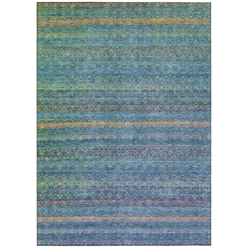HomeRoots 5' Stylish Teal Blue and Copper Striped Area Rug for Indoor-Outdoor Use - Durable & Washable Design 8' X 10' 631734