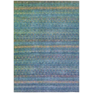 HomeRoots 5' Stylish Teal Blue and Copper Striped Area Rug for Indoor-Outdoor Use - Durable & Washable Design 8' X 10' 631734