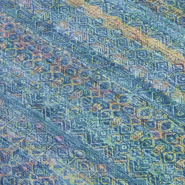 HomeRoots 5' Stylish Teal Blue and Copper Striped Area Rug for Indoor-Outdoor Use - Durable & Washable Design 8' X 10' 631734