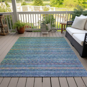 HomeRoots 5' Stylish Teal Blue and Copper Striped Area Rug for Indoor-Outdoor Use - Durable & Washable Design 8' X 10' 631734