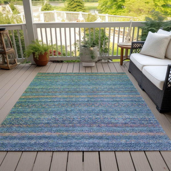 HomeRoots 5' Stylish Teal Blue and Copper Striped Area Rug for Indoor-Outdoor Use - Durable & Washable Design 8' X 10' 631734