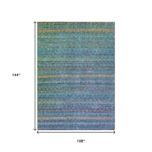 HomeRoots 5' Stylish Teal Blue and Copper Striped Area Rug for Indoor-Outdoor Use - Durable & Washable Design 9' X 12' 631735