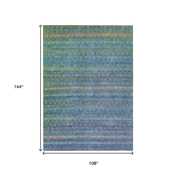 HomeRoots 5' Stylish Teal Blue and Copper Striped Area Rug for Indoor-Outdoor Use - Durable & Washable Design 9' X 12' 631735