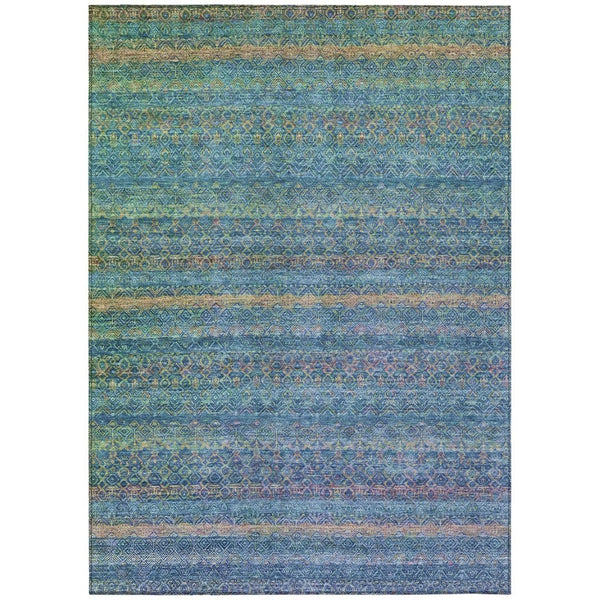 HomeRoots 5' Stylish Teal Blue and Copper Striped Area Rug for Indoor-Outdoor Use - Durable & Washable Design 9' X 12' 631735