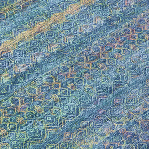 HomeRoots 5' Stylish Teal Blue and Copper Striped Area Rug for Indoor-Outdoor Use - Durable & Washable Design 9' X 12' 631735