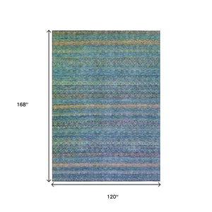 HomeRoots 5' Stylish Teal Blue and Copper Striped Area Rug for Indoor-Outdoor Use - Durable & Washable Design 10' X 14' 631736