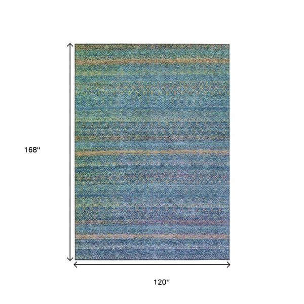 HomeRoots 5' Stylish Teal Blue and Copper Striped Area Rug for Indoor-Outdoor Use - Durable & Washable Design 10' X 14' 631736