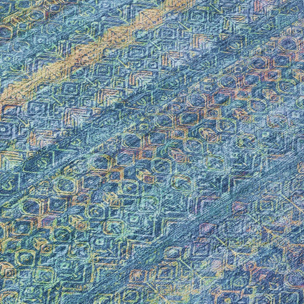 HomeRoots 5' Stylish Teal Blue and Copper Striped Area Rug for Indoor-Outdoor Use - Durable & Washable Design 10' X 14' 631736