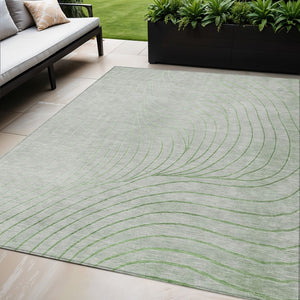 HomeRoots 5' Abstract Artichoke Green and Silver Washable Area Rug for Indoor and Outdoor Durability 5' X 8' 631738
