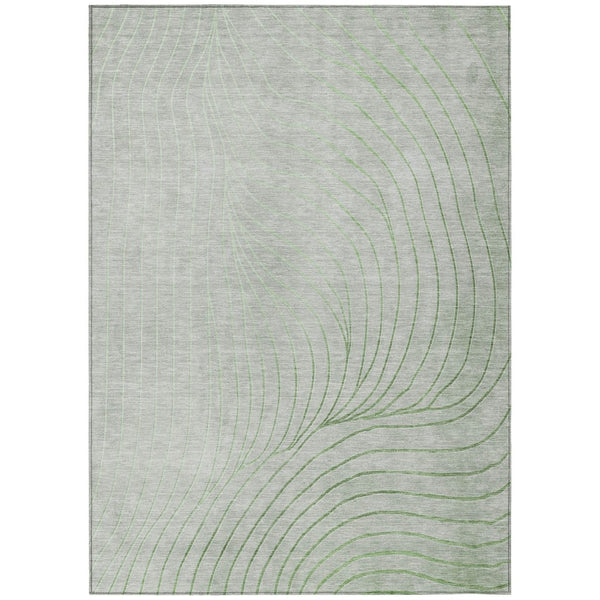 HomeRoots 5' Abstract Artichoke Green and Silver Washable Area Rug for Indoor and Outdoor Durability 5' X 8' 631738