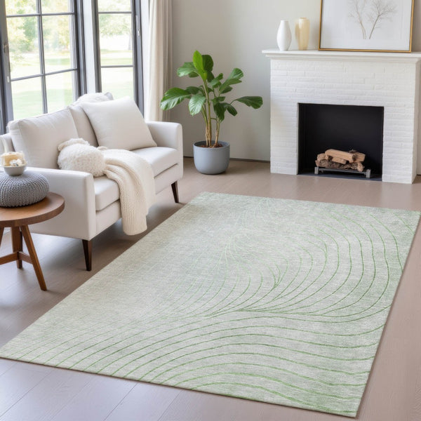 HomeRoots 5' Abstract Artichoke Green and Silver Washable Area Rug for Indoor and Outdoor Durability 5' X 8' 631738