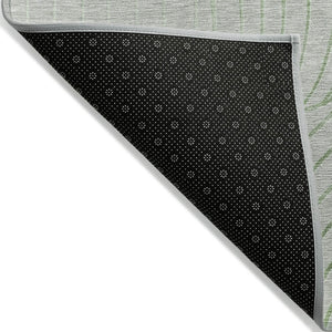 HomeRoots 5' Abstract Artichoke Green and Silver Washable Area Rug for Indoor and Outdoor Durability 8' Round 631739