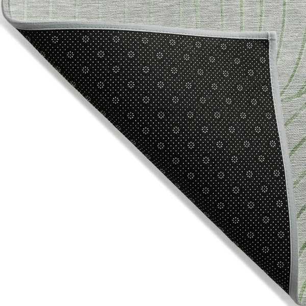 HomeRoots 5' Abstract Artichoke Green and Silver Washable Area Rug for Indoor and Outdoor Durability 8' Round 631739