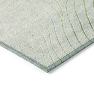 HomeRoots 5' Abstract Artichoke Green and Silver Washable Area Rug for Indoor and Outdoor Durability 8' Round 631739