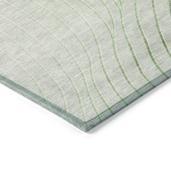 HomeRoots 5' Abstract Artichoke Green and Silver Washable Area Rug for Indoor and Outdoor Durability 8' Round 631739