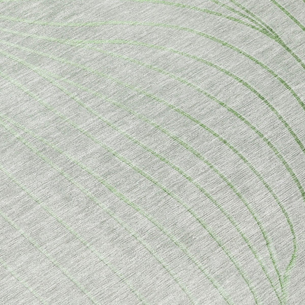 HomeRoots 5' Abstract Artichoke Green and Silver Washable Area Rug for Indoor and Outdoor Durability 8' Round 631739