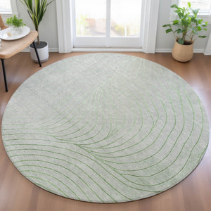 HomeRoots 5' Abstract Artichoke Green and Silver Washable Area Rug for Indoor and Outdoor Durability 8' Round 631739