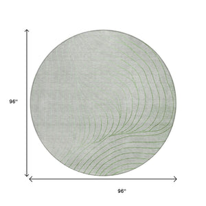 HomeRoots 5' Abstract Artichoke Green and Silver Washable Area Rug for Indoor and Outdoor Durability 8' Round 631739
