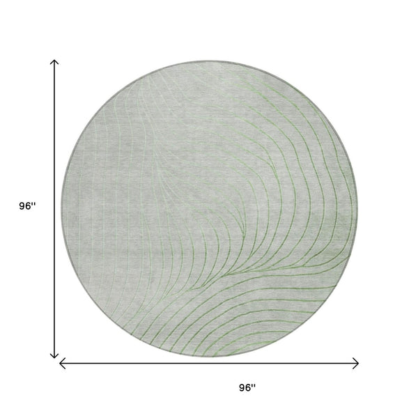 HomeRoots 5' Abstract Artichoke Green and Silver Washable Area Rug for Indoor and Outdoor Durability 8' Round 631739