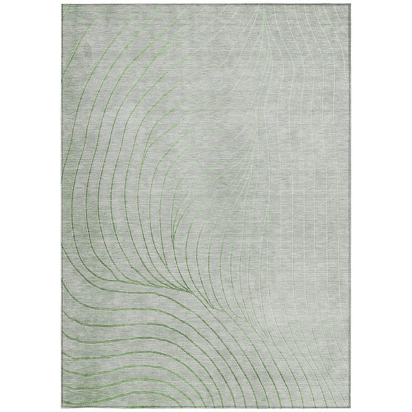 HomeRoots 5' Abstract Artichoke Green and Silver Washable Area Rug for Indoor and Outdoor Durability 8' X 10' 631740