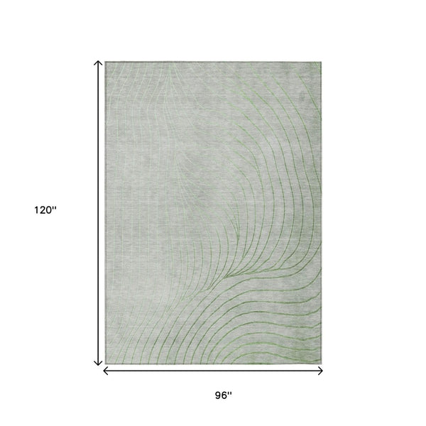 HomeRoots 5' Abstract Artichoke Green and Silver Washable Area Rug for Indoor and Outdoor Durability 8' X 10' 631740