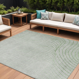 HomeRoots 5' Abstract Artichoke Green and Silver Washable Area Rug for Indoor and Outdoor Durability 8' X 10' 631740
