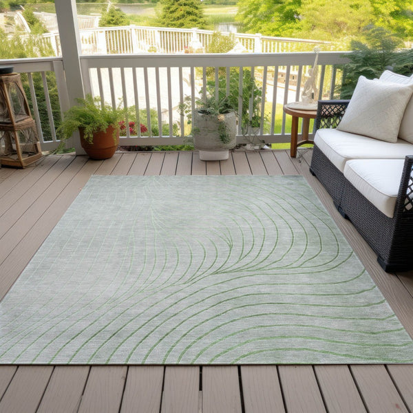 HomeRoots 5' Abstract Artichoke Green and Silver Washable Area Rug for Indoor and Outdoor Durability 8' X 10' 631740