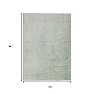 HomeRoots 5' Abstract Artichoke Green and Silver Washable Area Rug for Indoor and Outdoor Durability 9' X 12' 631741