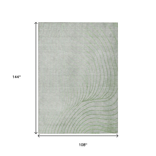 HomeRoots 5' Abstract Artichoke Green and Silver Washable Area Rug for Indoor and Outdoor Durability 9' X 12' 631741