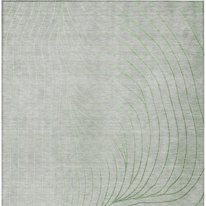HomeRoots 5' Abstract Artichoke Green and Silver Washable Area Rug for Indoor and Outdoor Durability 9' X 12' 631741