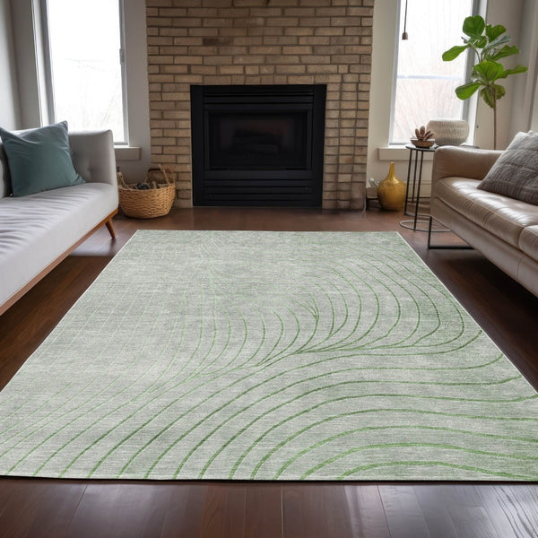 HomeRoots 5' Abstract Artichoke Green and Silver Washable Area Rug for Indoor and Outdoor Durability 9' X 12' 631741
