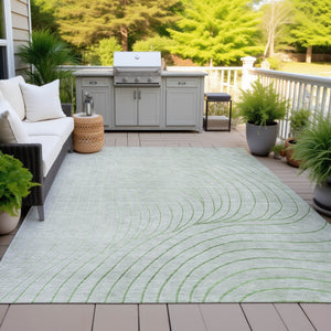 HomeRoots 5' Abstract Artichoke Green and Silver Washable Area Rug for Indoor and Outdoor Durability 10' X 14' 631742