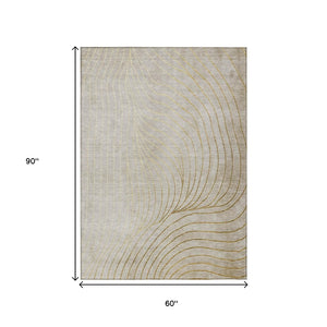 HomeRoots 5' Modern Beige and Silver Abstract Area Rug - Durable, Washable Design for Indoor and Outdoor Use 5' X 8' 631744