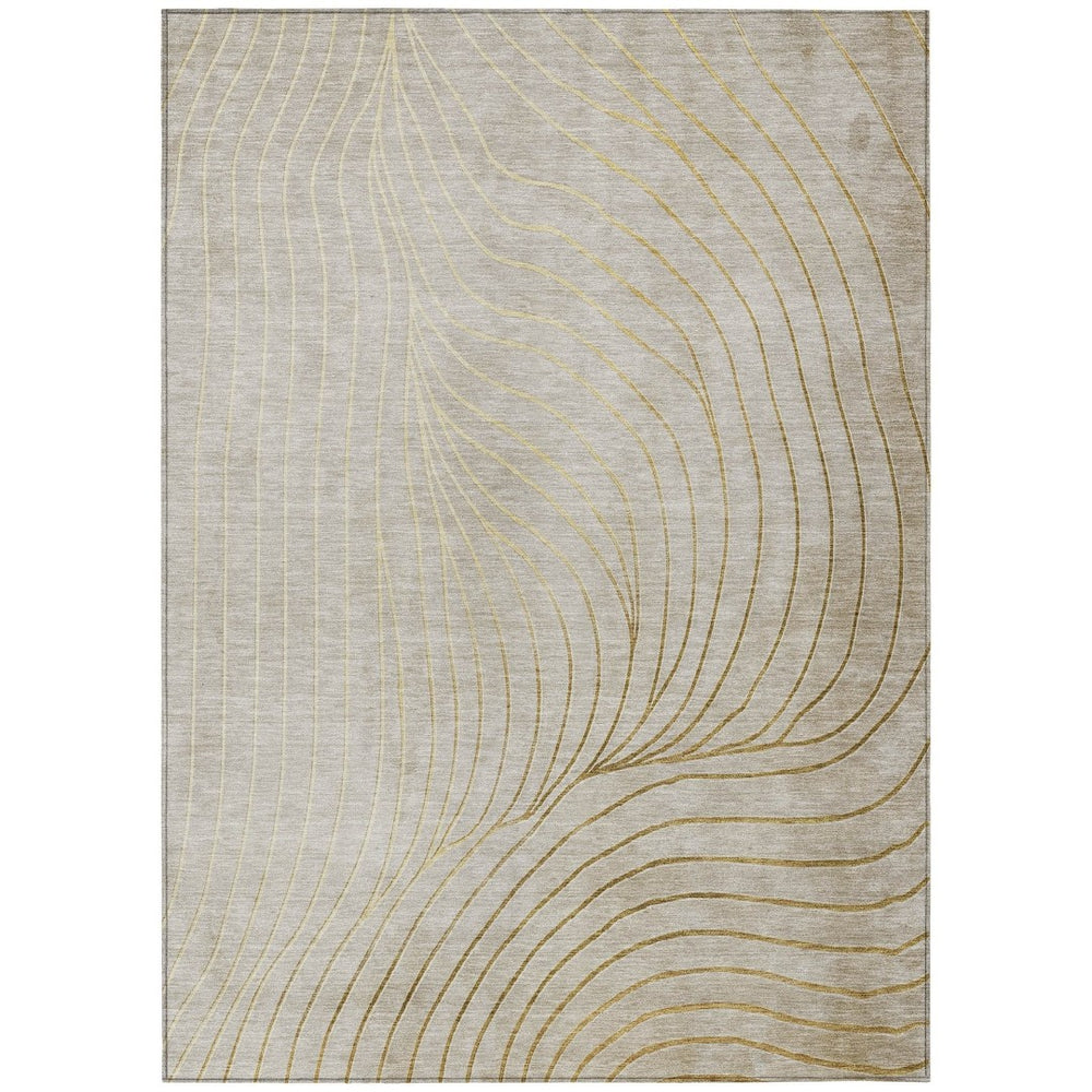 HomeRoots 5' Modern Beige and Silver Abstract Area Rug - Durable, Washable Design for Indoor and Outdoor Use 5' X 8' 631744