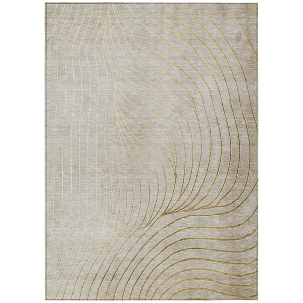 HomeRoots 5' Modern Beige and Silver Abstract Area Rug - Durable, Washable Design for Indoor and Outdoor Use 5' X 8' 631744