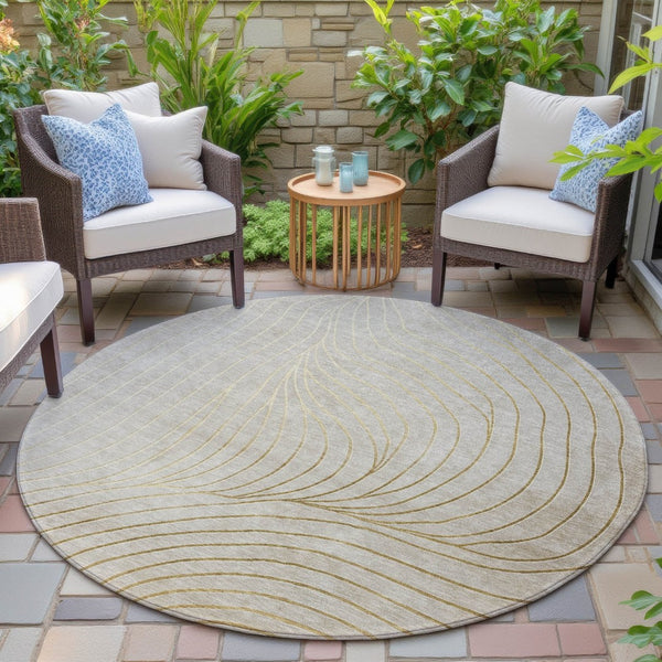 HomeRoots 5' Modern Beige and Silver Abstract Area Rug - Durable, Washable Design for Indoor and Outdoor Use 8' Round 631745