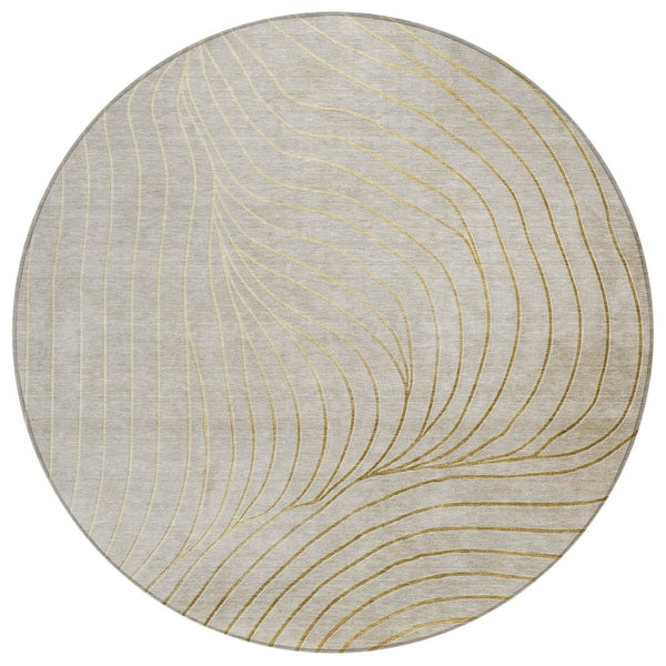 HomeRoots 5' Modern Beige and Silver Abstract Area Rug - Durable, Washable Design for Indoor and Outdoor Use 8' Round 631745
