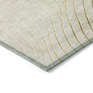 HomeRoots 5' Modern Beige and Silver Abstract Area Rug - Durable, Washable Design for Indoor and Outdoor Use 8' Round 631745