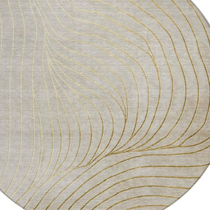 HomeRoots 5' Modern Beige and Silver Abstract Area Rug - Durable, Washable Design for Indoor and Outdoor Use 8' Round 631745