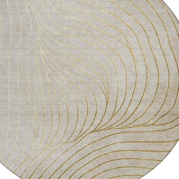 HomeRoots 5' Modern Beige and Silver Abstract Area Rug - Durable, Washable Design for Indoor and Outdoor Use 8' Round 631745