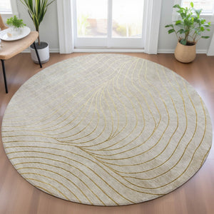 HomeRoots 5' Modern Beige and Silver Abstract Area Rug - Durable, Washable Design for Indoor and Outdoor Use 8' Round 631745