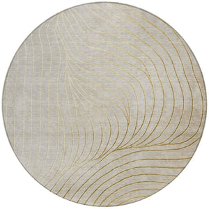 HomeRoots 5' Modern Beige and Silver Abstract Area Rug - Durable, Washable Design for Indoor and Outdoor Use 8' Round 631745