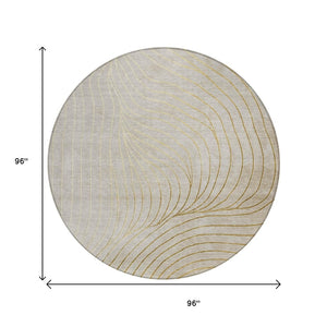 HomeRoots 5' Modern Beige and Silver Abstract Area Rug - Durable, Washable Design for Indoor and Outdoor Use 8' Round 631745